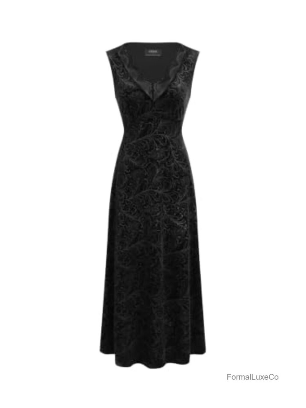 Velvet Maxi Dress V Neck Lace Trim Sleeveless Formal Party Wedding Guest